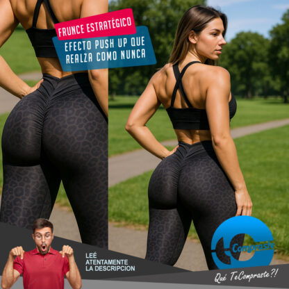 Calza Push Up Frunce Levanta Cola Tiro Alto Deportiva Lycra - Negro - Imagen 2