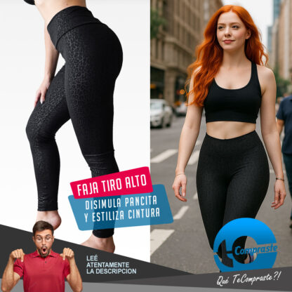 Calza Push Up Frunce Levanta Cola Tiro Alto Deportiva Lycra - Negro - Imagen 3