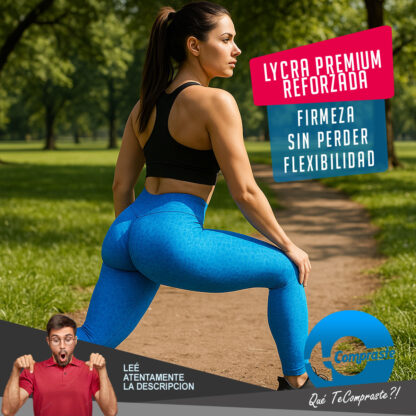 Calza Push Up Frunce Levanta Cola Tiro Alto Deportiva Lycra - Celeste - Imagen 3