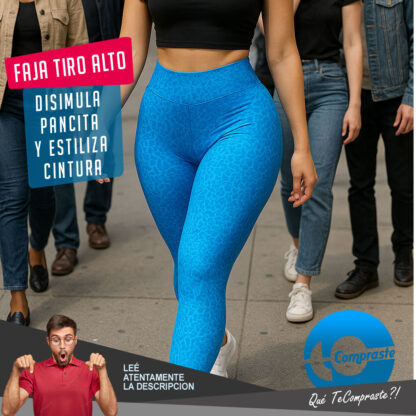 Calza Push Up Frunce Levanta Cola Tiro Alto Deportiva Lycra - Celeste - Imagen 4