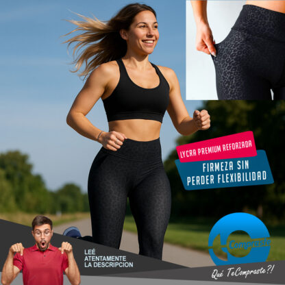 Calza Push Up Frunce Levanta Cola Tiro Alto Deportiva Lycra - Negro - Imagen 4