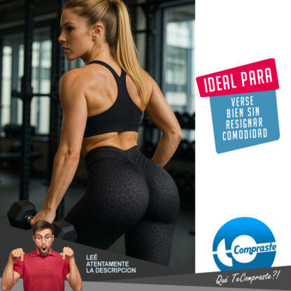 Calza Push Up Frunce Levanta Cola Tiro Alto Deportiva Lycra - Negro - Imagen 6