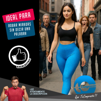 Calza Push Up Frunce Levanta Cola Tiro Alto Deportiva Lycra - Celeste - Imagen 6