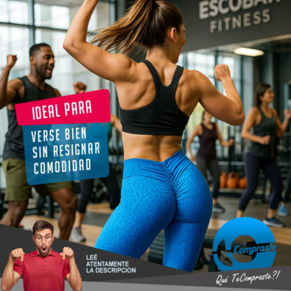 Calza Push Up Frunce Levanta Cola Tiro Alto Deportiva Lycra - Celeste - Imagen 8