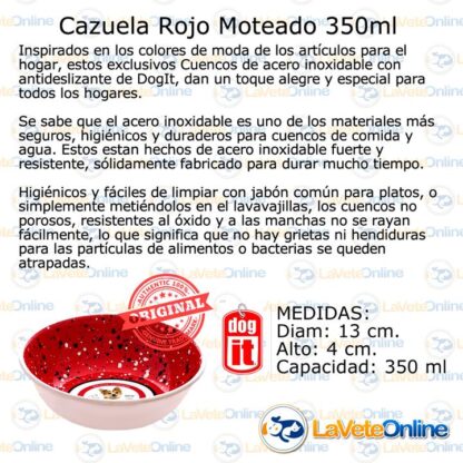 Comedero Acero Inoxidable Rojo Moteado Small 350ml (98519) - Imagen 2