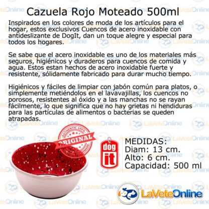 Comedero Acero Inoxidable Rojo Moteado M 500ml (98520) - Imagen 2