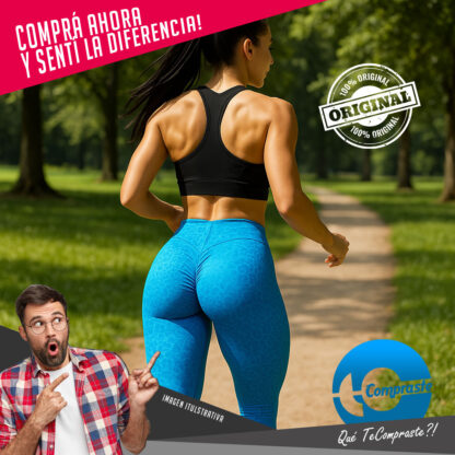 Calza Push Up Frunce Levanta Cola Tiro Alto Deportiva Lycra - Celeste - Imagen 10
