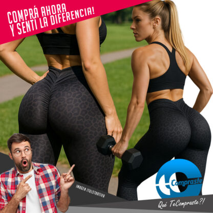 Calza Push Up Frunce Levanta Cola Tiro Alto Deportiva Lycra - Negro - Imagen 10