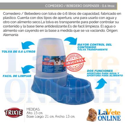 Comedero / Bebedero Dispenser 0.6 Litros - Celeste (T24761CE) - Imagen 2