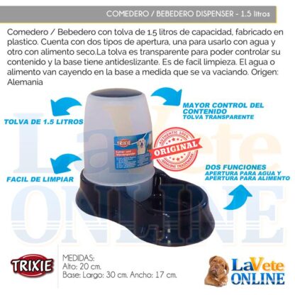 Comedero / Bebedero Dispenser 1.5 Litros - Blanco (T24762BL) - Imagen 3