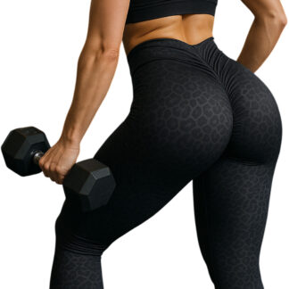 Calza Push Up Frunce Levanta Cola Tiro Alto Deportiva Lycra - Negro