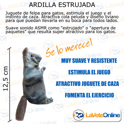 Ardilla Estrujada 12cm (TBP1174) - Juguete Peluche Gato - Imagen 2
