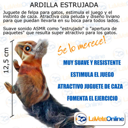 Ardilla Estrujada Marron 12cm (TBP1178) - Juguete Peluche Gato - Imagen 2