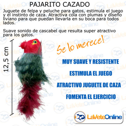 Pajarito Cazado Azul y Negro 12cm (TBP327) - Juguete Peluche Gato - Imagen 2