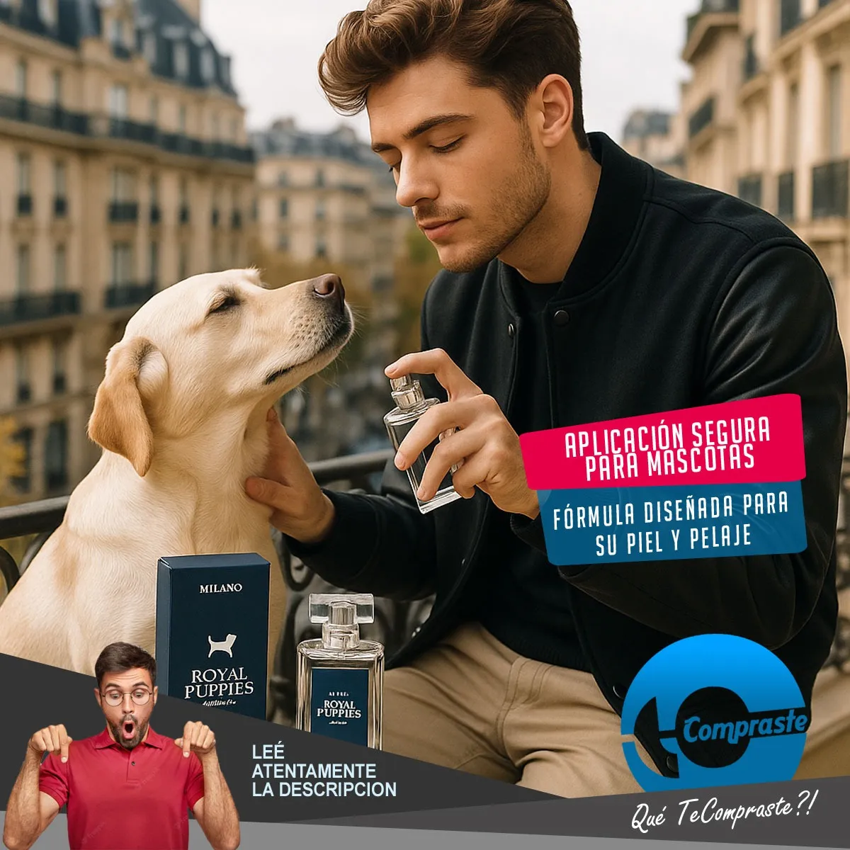 Perfume Fragancia Mascotas Perro 50ml Royal Puppies Milano Milano - Simil La Nuit de L’Homme (YSL) y CH Men Privé (Carolina Herrera) - Imagen 4