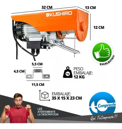 Aparejo Electrico Malacate 250kg Elevación 12mts Montacarga - Imagen 2