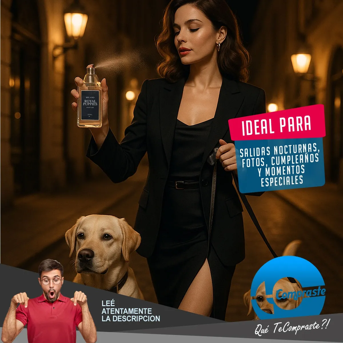 Perfume Fragancia Mascotas Perro 50ml Royal Puppies Milano Milano - Simil La Nuit de L’Homme (YSL) y CH Men Privé (Carolina Herrera) - Imagen 9