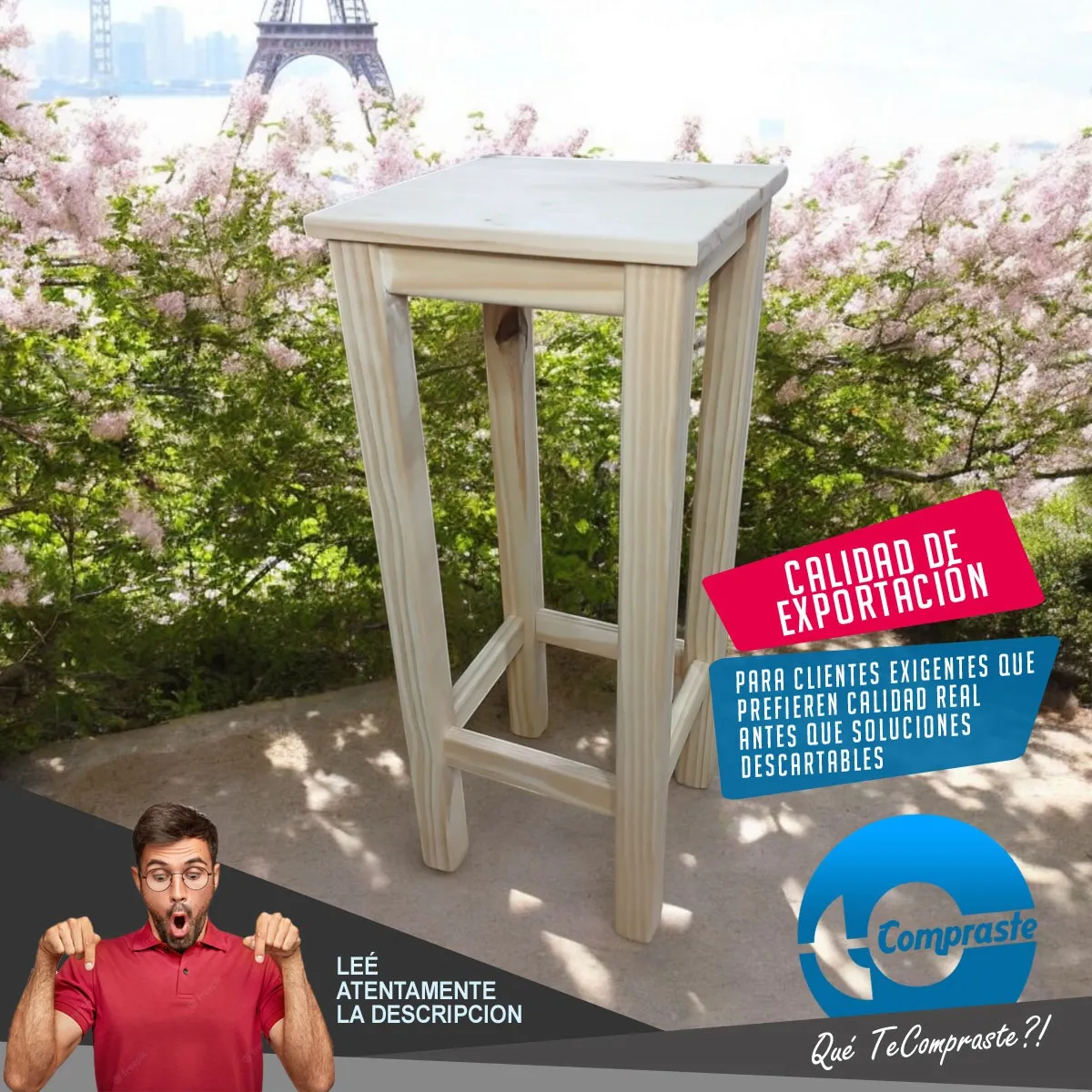 Banqueta Banco Alto Pino Natural Macizo Cocina Quincho Bar 77cm Garantia 2 Años - Imagen 6