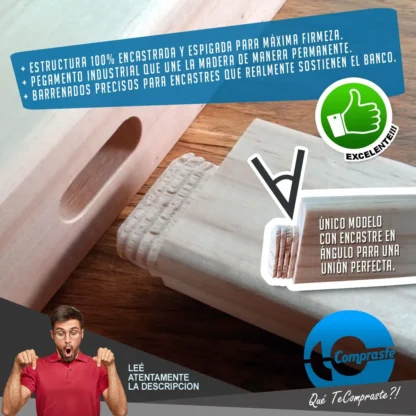 Banco de Madera Banqueta / Taburete Fabricado en Pino Desayunador Bar Quincho Emprendimientos Garantia 2 Años - Imagen 7