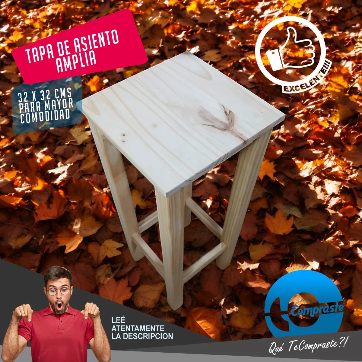 Banqueta Banco Alto Pino Natural Macizo Cocina Quincho Bar 77cm Garantia 2 Años - Imagen 3