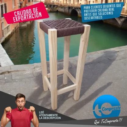 Banco Madera Pino Taburete Banqueta Encordado Alto Garantia Pino Natural Pino Garantia 2 Años - Imagen 7
