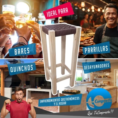Banco Madera Pino Taburete Banqueta Encordado Alto Garantia Pino Natural Pino Garantia 2 Años - Imagen 8