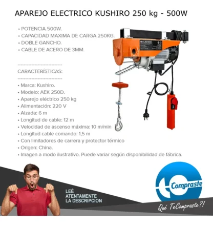 Aparejo Electrico Malacate 250kg Elevación 12mts Montacarga - Imagen 8
