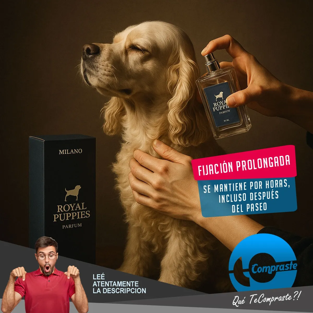 Perfume Fragancia Mascotas Perro 50ml Royal Puppies Milano Milano - Simil La Nuit de L’Homme (YSL) y CH Men Privé (Carolina Herrera) - Imagen 3