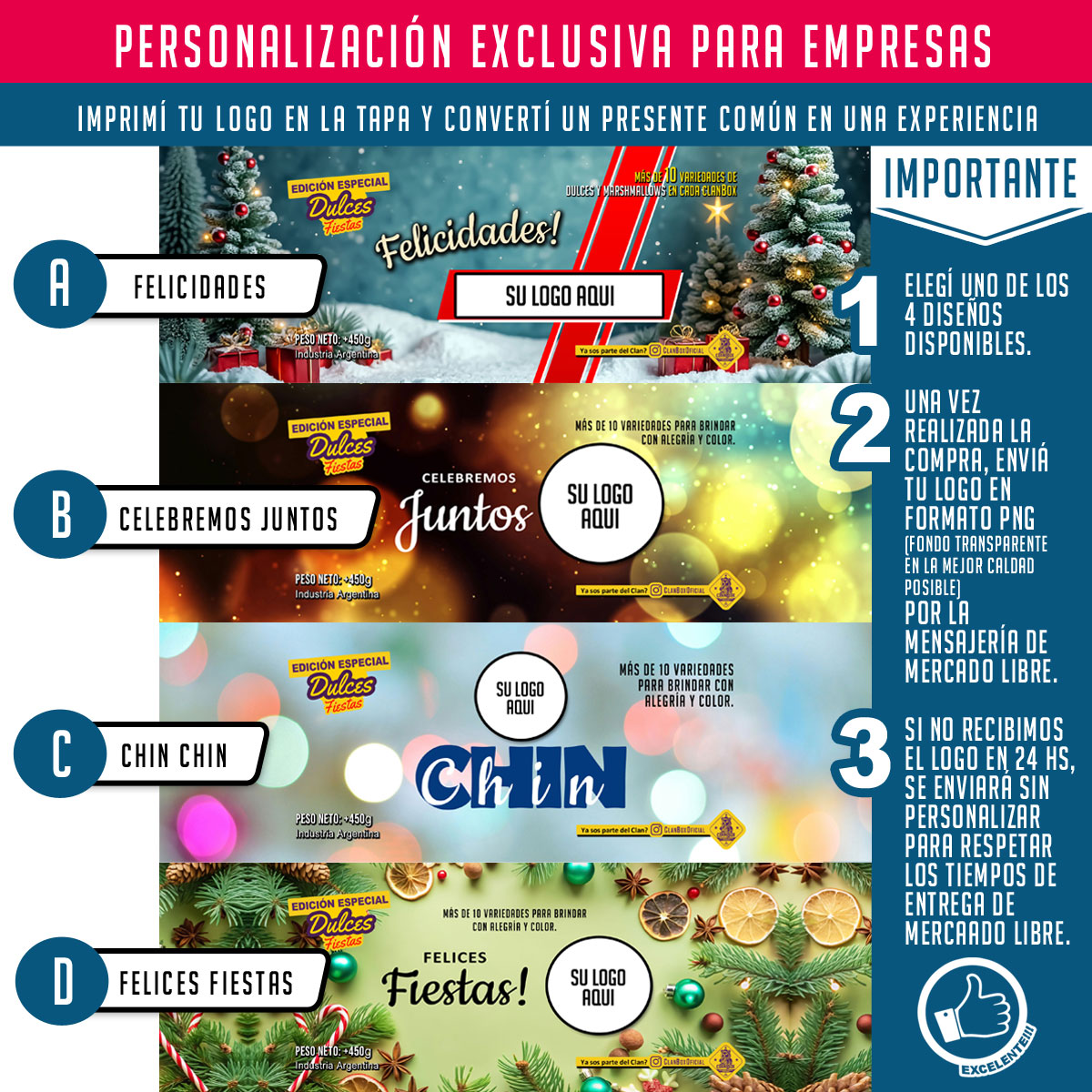 Bandeja Dulce Navidad Personalizada Con Tu Logo Regalo Empresarial - Alternativa Caja Navideña - Motivo: Chin Chin - Imagen 2