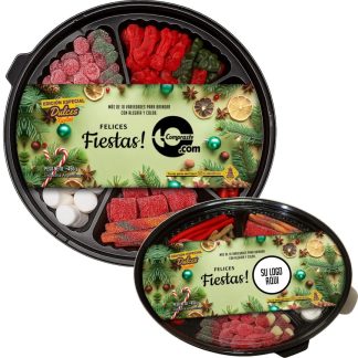 Bandeja Dulce Navidad Personalizada Con Tu Logo Regalo Empresarial - Alternativa Caja Navideña - Motivo: Felices Fiestas