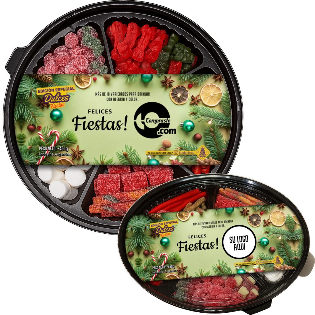 Bandeja Dulce Navidad Personalizada Con Tu Logo Regalo Empresarial - Alternativa Caja Navideña - Motivo: Felices Fiestas